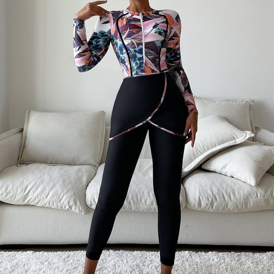 Damen Modischer Longsleeve-Schwimmanzug mit floralem Design EB