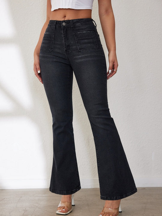 Damen Flared Jeans mit hohem Bund und seitlichen Taschen EB