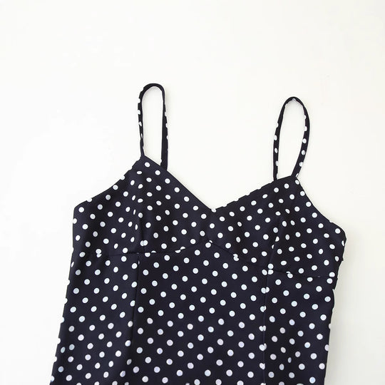 Damen Midikleid mit zarten Spaghetti-Trägern und verspieltem Polka-Dots-Design EB
