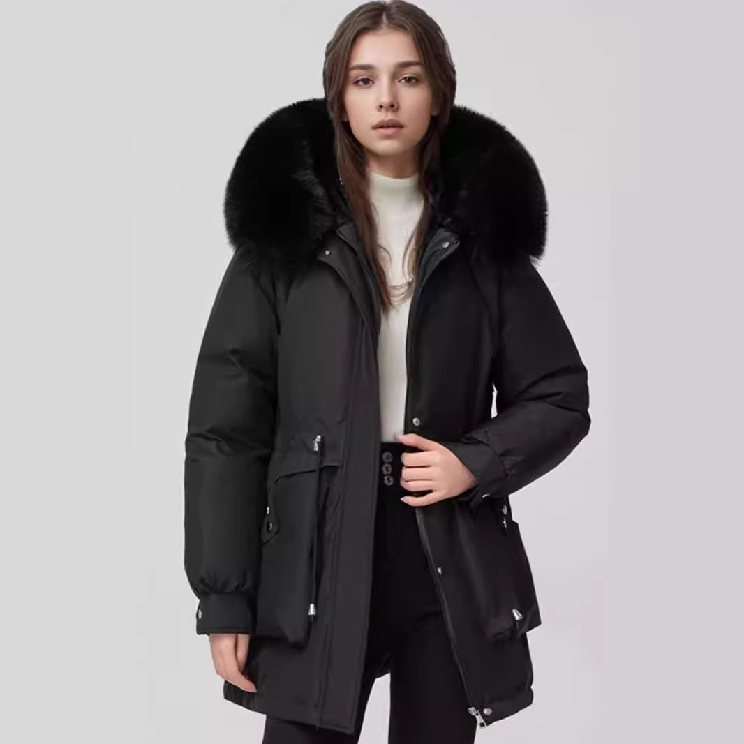 Damen isolierter Parka mit abnehmbarer Kapuze und luxuriösem Kunstfell EB