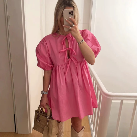 Damen Sommerkleid mit lässigem Leopardenmuster und voluminösen Ärmeln EB