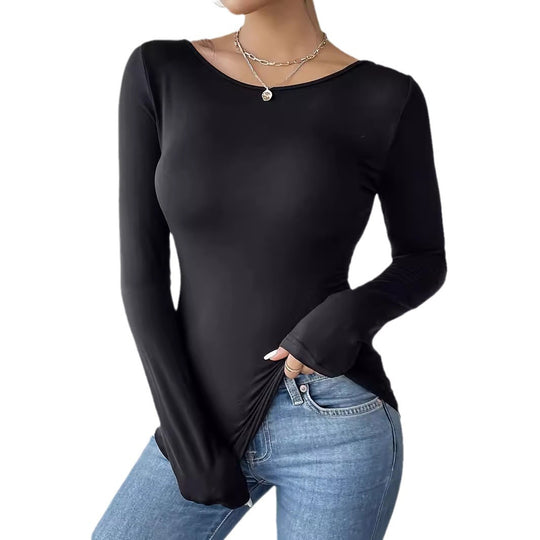 Damen Langarm Bodysuit mit eleganter Rückenausschnitt-Optik und bezaubernden Spitzenakzenten EB