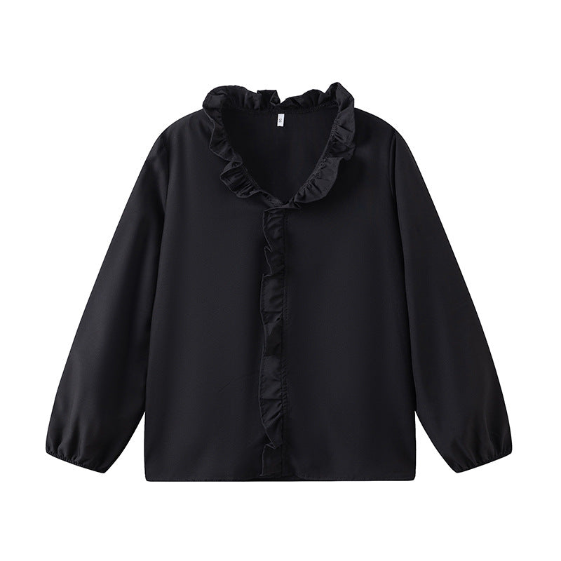 Damen Bluse mit Rüschendetails und elegantem Stehkragen EB