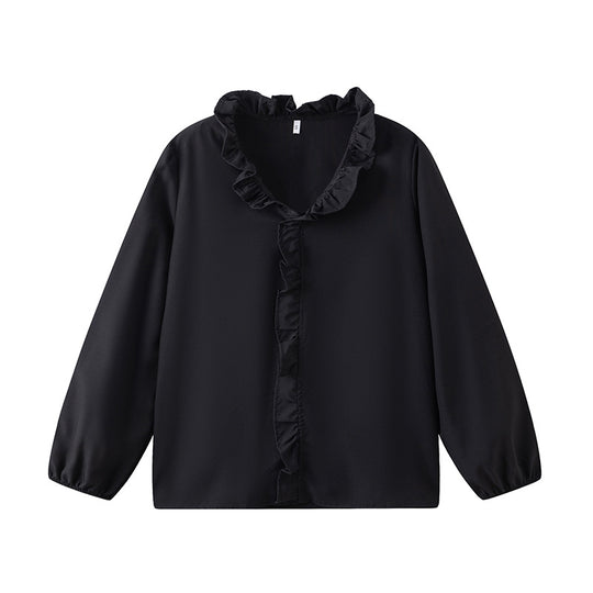 Damen Bluse mit Rüschendetails und elegantem Stehkragen EB