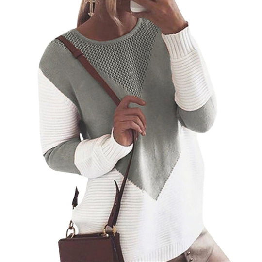 Damen modischer Pullover mit geometrischem Design und strukturierten Ärmeln EB