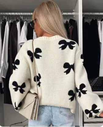 Damen Strickjacke mit dekorativen Schleifen und glänzenden Akzenten EB