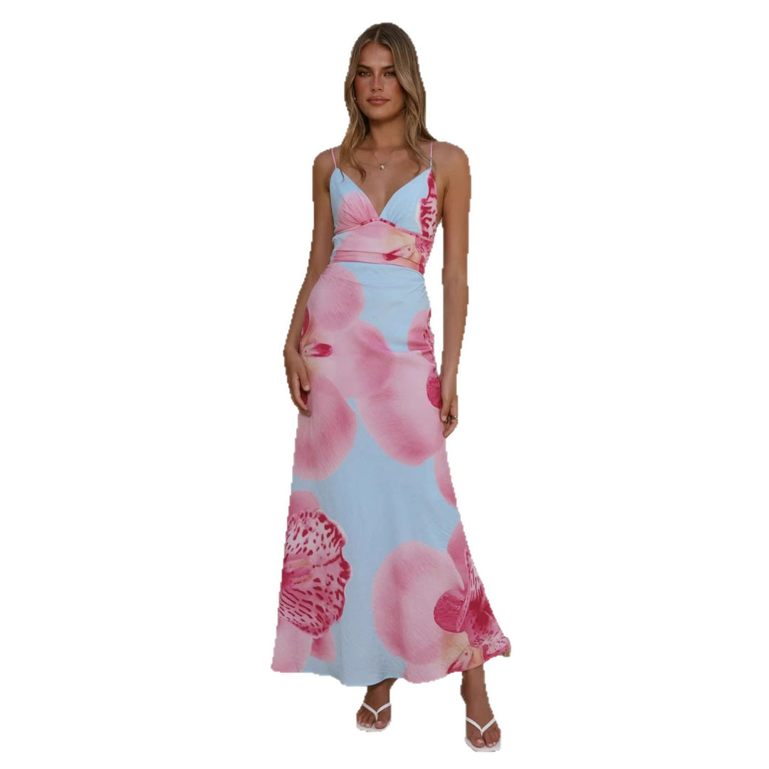 Damen Maxikleid mit floralem Design und raffinierten Rüschendetails EB