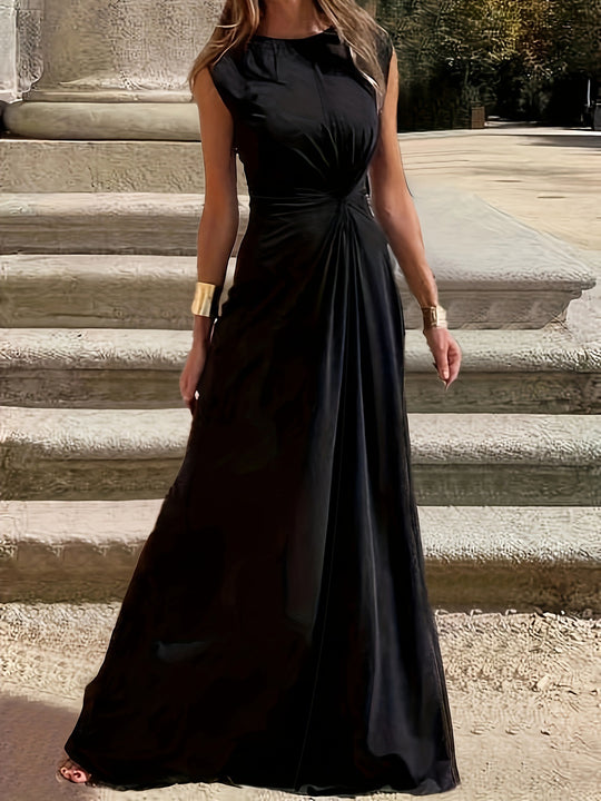 Damen Elegantes Maxikleid mit Raffungen und Rundhalsausschnitt EB