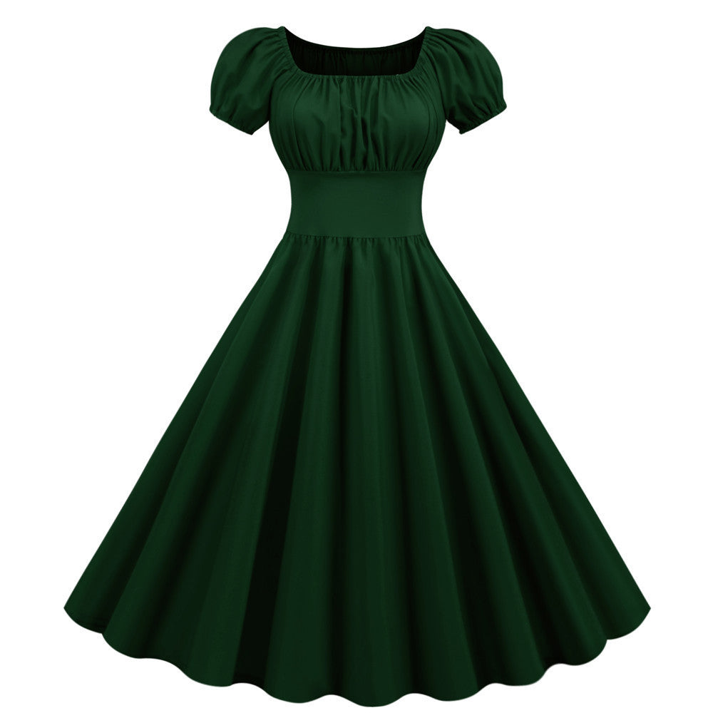 Damen A-Linien Kleid mit Puffärmeln und Taillierung EB