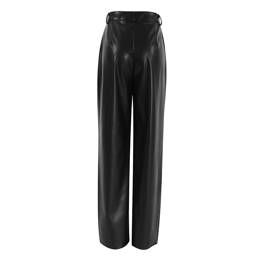 Damen Elegante weite Kunstlederhose EB