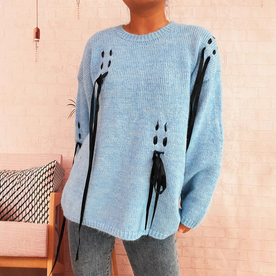 Damen modischer Oversize-Pullover mit einzigartigen Schnürdetails EB