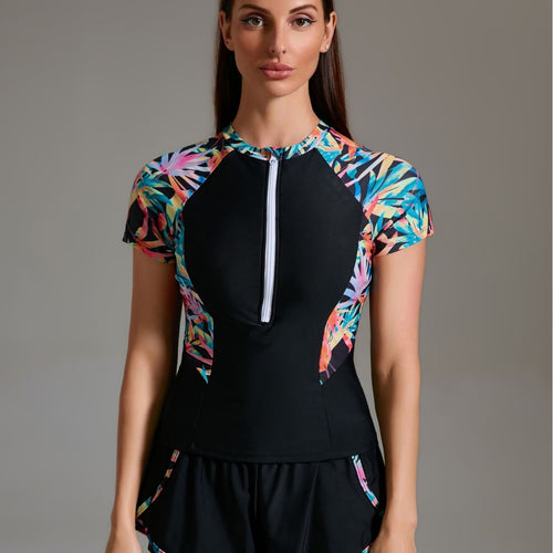Damen Sportlicher Schwimmanzug mit innovativem Reißverschluss und stylischen kurzen Hosen EB