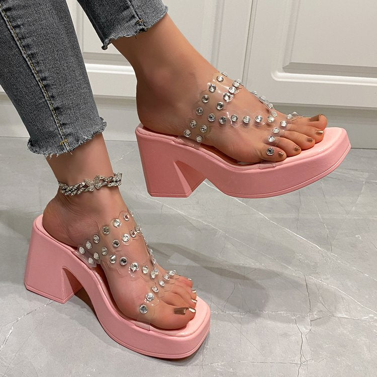 Damen Plateau-Pantoletten mit glitzernden Details EB