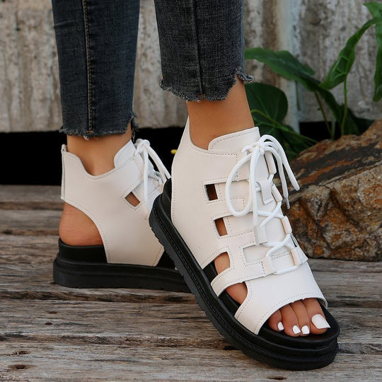 Damen trendige offene Schnürsandalen mit innovativem Cut-Out-Design EB