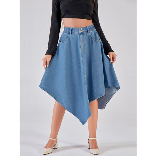 Damen asymmetrischer Denim-Rock mit attraktivem Saumdesign EB