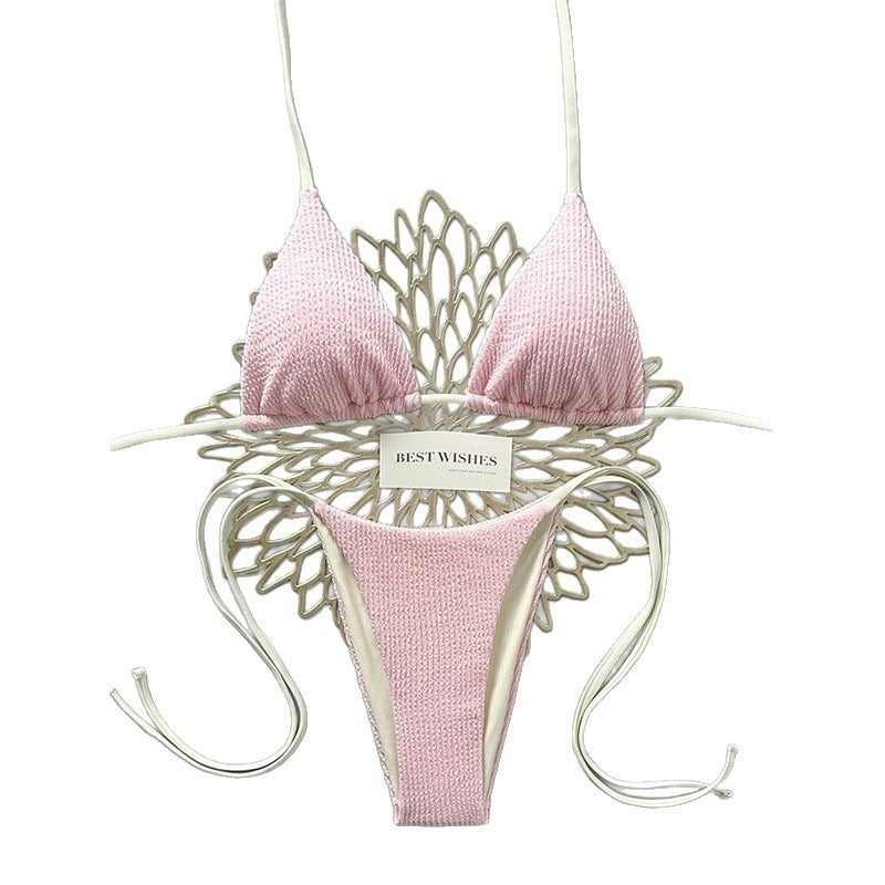 Damen Triangel-Bikini mit hohem Beinausschnitt und feinem Strukturmuster EB