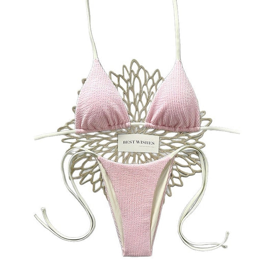 Damen Triangel-Bikini mit hohem Beinausschnitt und feinem Strukturmuster EB