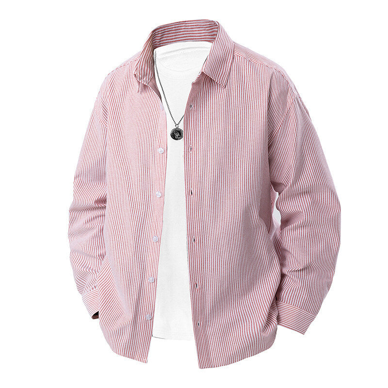 Herren nan gestreiftes Overshirt-Hemd mit lockerer Passform und Kentkragen EB