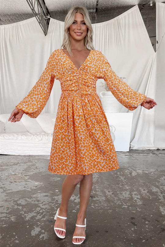 Damen Viskosekleid mit floralen Mustern und modischer Raffung EB
