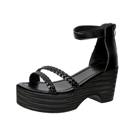 Damen Wedge-Sandaletten mit geflochtenen Riemen und rutschfester Sohle EB
