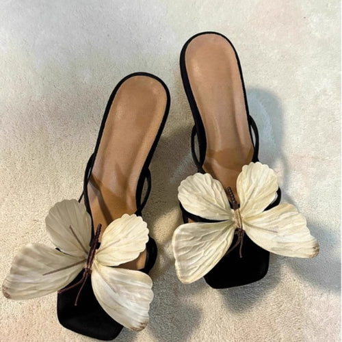 Damen elegante Slingback Sandalen mit künstlerischen Schmetterlingsverzierungen EB