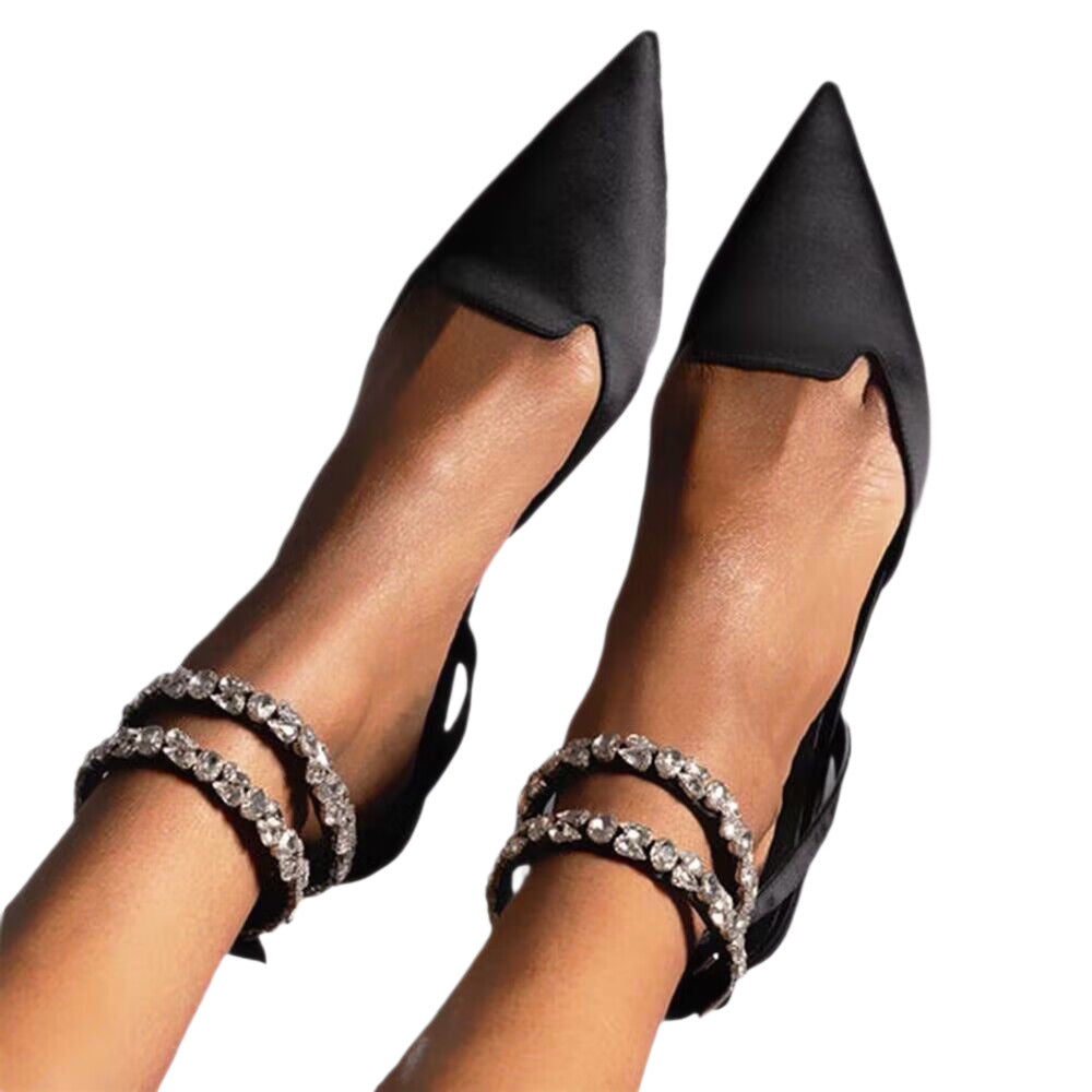 Damen elegante Slingback-Ballerinas mit funkelnden Strass-Details EB