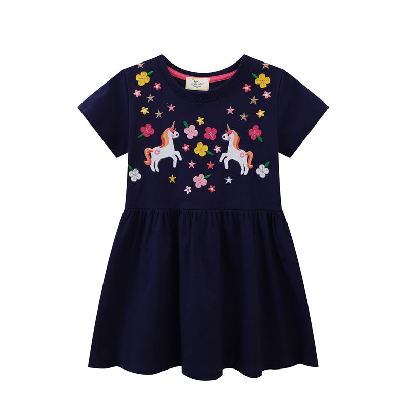 Mädchen Baumwollkleid mit zauberhaften Einhorn- und Blumendesigns EB