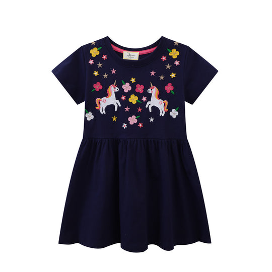 Mädchen Baumwollkleid mit zauberhaften Einhorn- und Blumendesigns EB