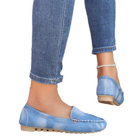 Damen nan lässige Denim-Mokassin-Slipper mit elastischem Einstieg und rutschfester Gummisohle EB