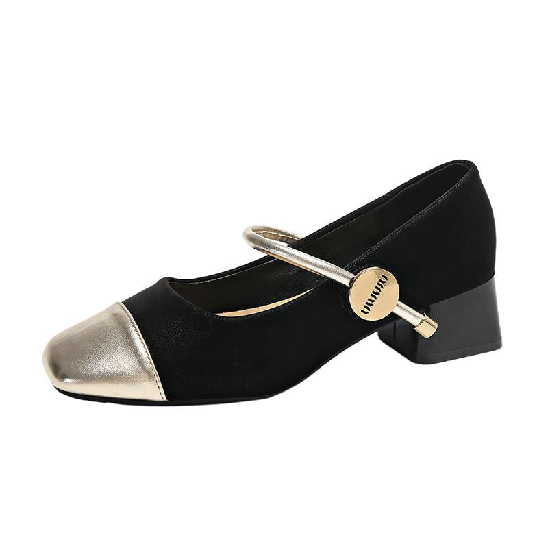 Damen Mary Jane Schuhe mit glänzendem Absatz EB
