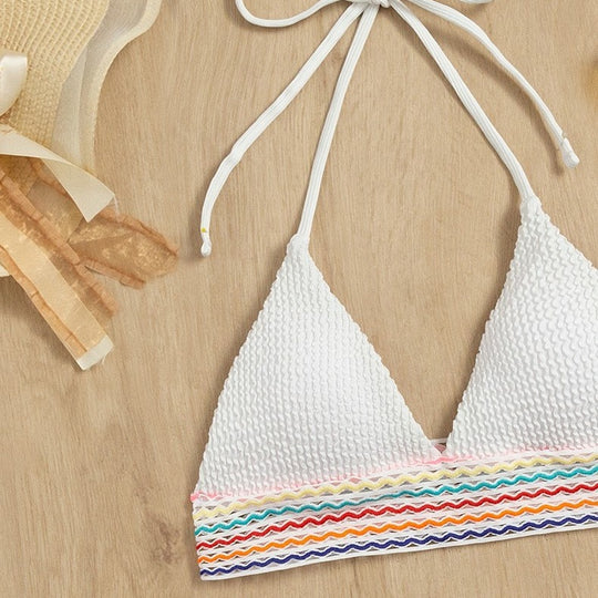 Damen Bikiniset mit hochgeschnittenem Höschen und buntem Wellenmuster EB