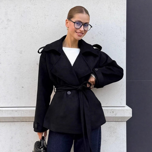 Damen Elegante Utility-Jacke mit Taillengürtel und entspannter Passform EB