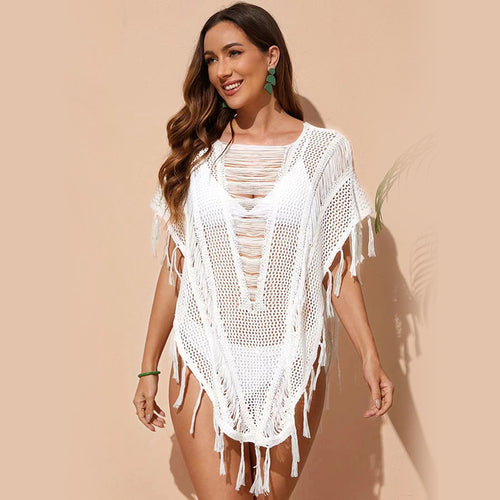 Damen gehäkelter Strandponcho EB