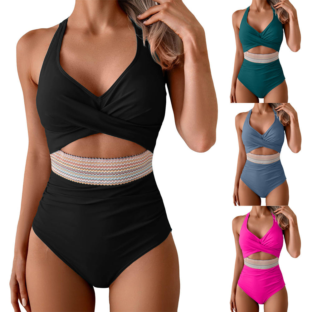 Damen Einteiliges Badeoutfit mit innovativer Wickeloptik EB