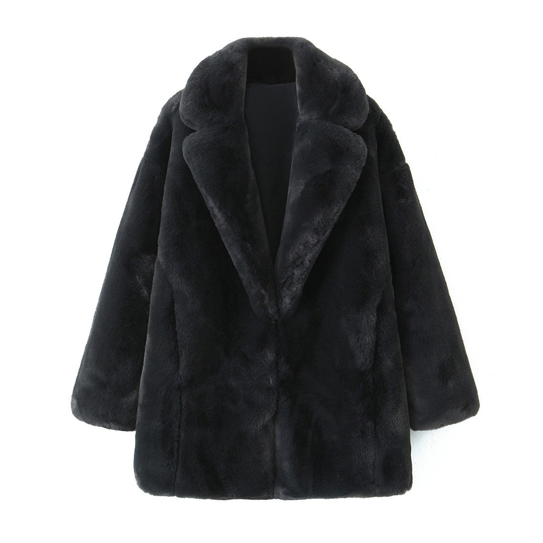 Damen Flauschiger Oversized-Kunstpelzmantel mit tiefem Revers EB