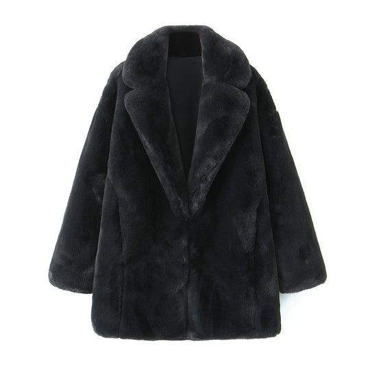 Damen Flauschiger Oversized-Kunstpelzmantel mit tiefem Revers EB