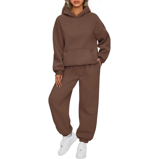Damen nan luxuriöses Oversize-Loungewear-Set Kapuzenpullover mit Kängurutasche und weit geschnittene Jogginghose mit elastischen Knöchelabschlüssen EB