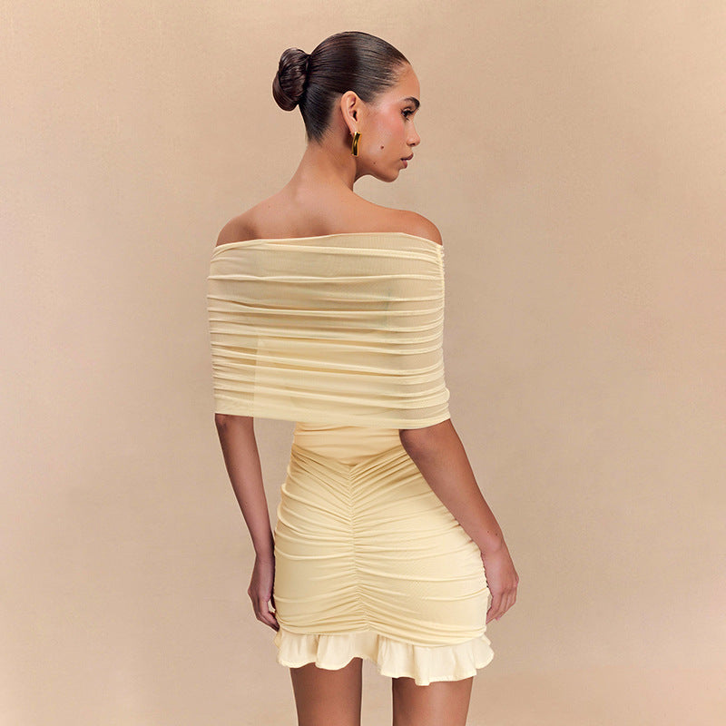 Damen Mini-Wickelkleid mit elegantem Off-Shoulder Design und raffinierten Rüschendetails EB