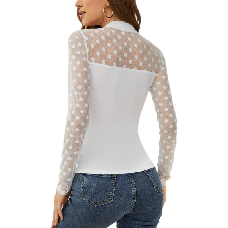 Damen Langarmbody mit transparenten Punkten und figurbetontem Schnitt EB