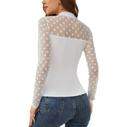Damen Langarmbody mit transparenten Punkten und figurbetontem Schnitt EB