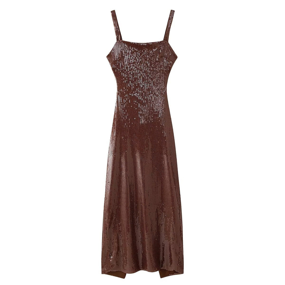 Damen Pailetten Maxikleid mit trägerlosem Design und elegantem Schnitt EB