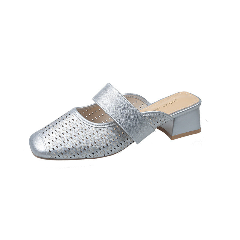 Damen Mules mit modischem Lochdesign und bequemem Blockabsatz EB