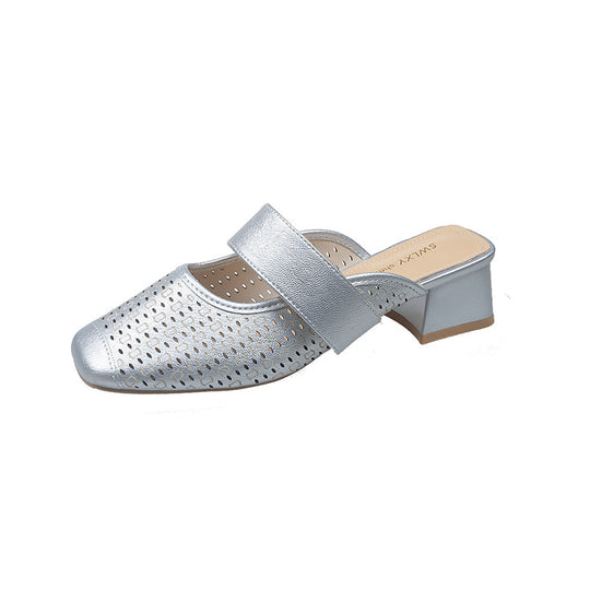 Damen Mules mit modischem Lochdesign und bequemem Blockabsatz EB