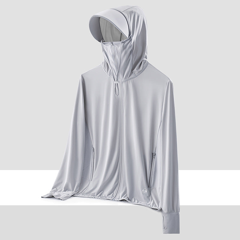Damen nan leichte UV-Schutz Sonnenjacke mit Kapuze atmungsaktivem Funktionsstoff und Reißverschlusstaschen EB