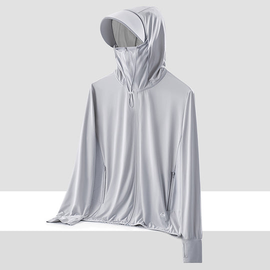 Damen nan leichte UV-Schutz Sonnenjacke mit Kapuze atmungsaktivem Funktionsstoff und Reißverschlusstaschen EB