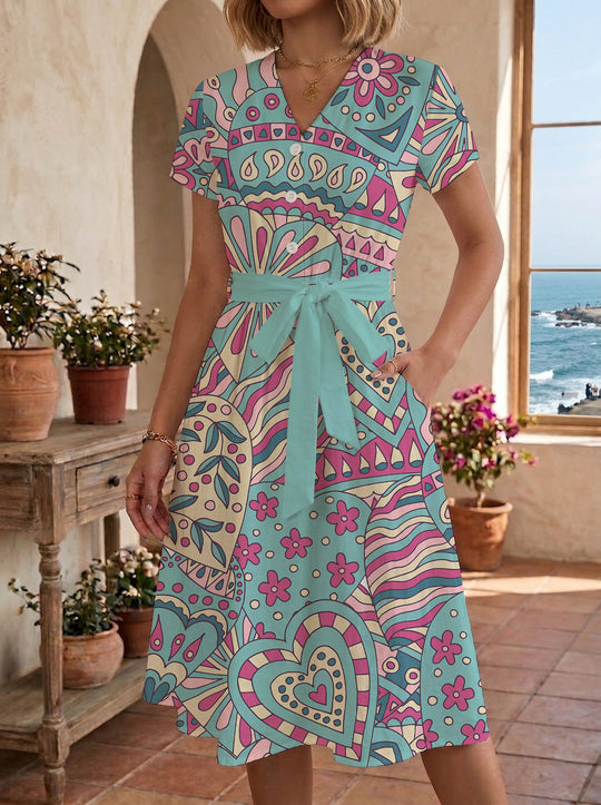 Damen Midi-Kleid mit floralem Design und bequemer Passform EB