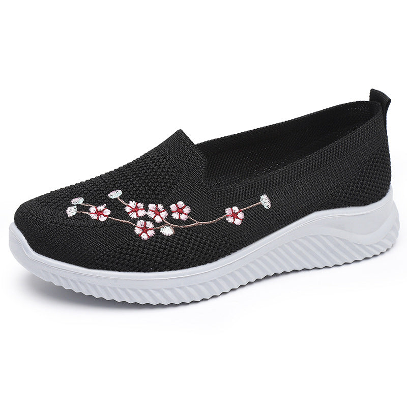 Damen Slip-On Freizeitschuhe mit luftdurchlässiger Oberflächenstruktur und floralem Dekor EB