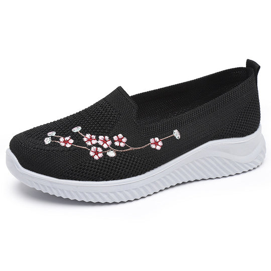 Damen Slip-On Freizeitschuhe mit luftdurchlässiger Oberflächenstruktur und floralem Dekor EB