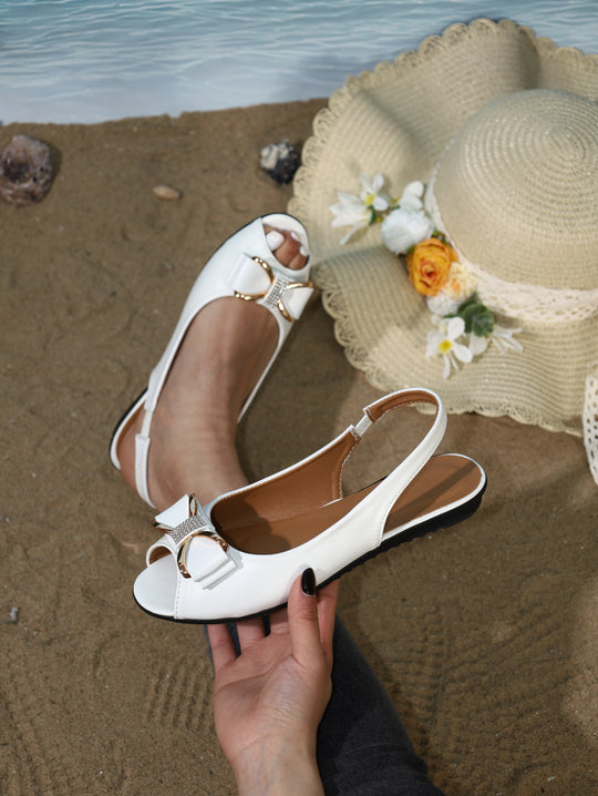 Damen offene Slingback-Sandalen mit funkelnder Schleifenapplikation EB