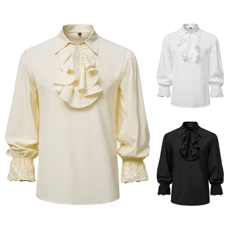 Damen Bluse mit Rüschendetails und Spitzenabschlüssen EB